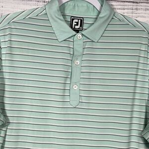 FootJoy FJ Mens M Short Sleeve Polo Green Striped Golf Athletic Fit Performance